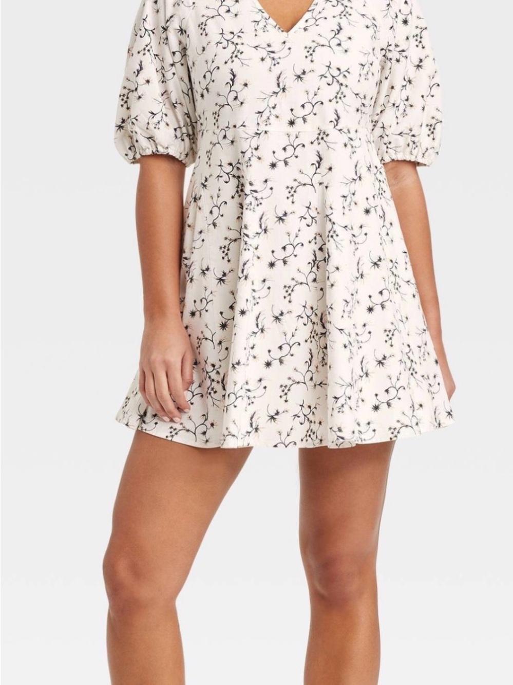 Universal Thread Cream Mini Dress with Black Floral Print